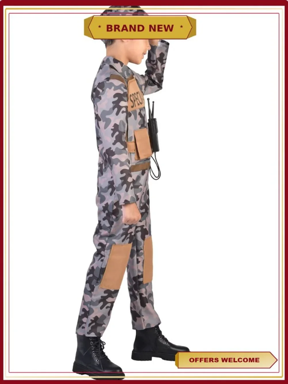 Boys Special Ops Halloween Costume Jumpsuit Cap Walkie Talkie Size S